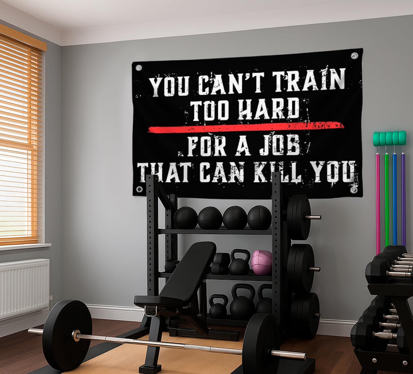 3x5 Ft Motivation Quote Polyester Flag with Thin Red Line You Can’t Train Too Hard for Job That Can Kill You with 4 Grommets - Motiv Fire Station
