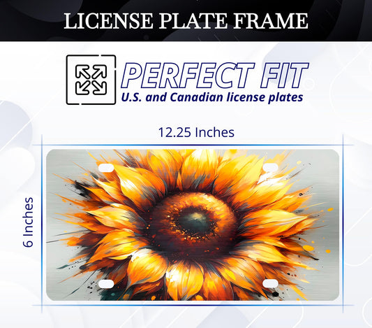 6x12.25 Inch Front Yellow Sunflower License Frame for US Standard Plate Frames - Car Frames Bright Floral Colorful Bloom with 4 Holes and Screws