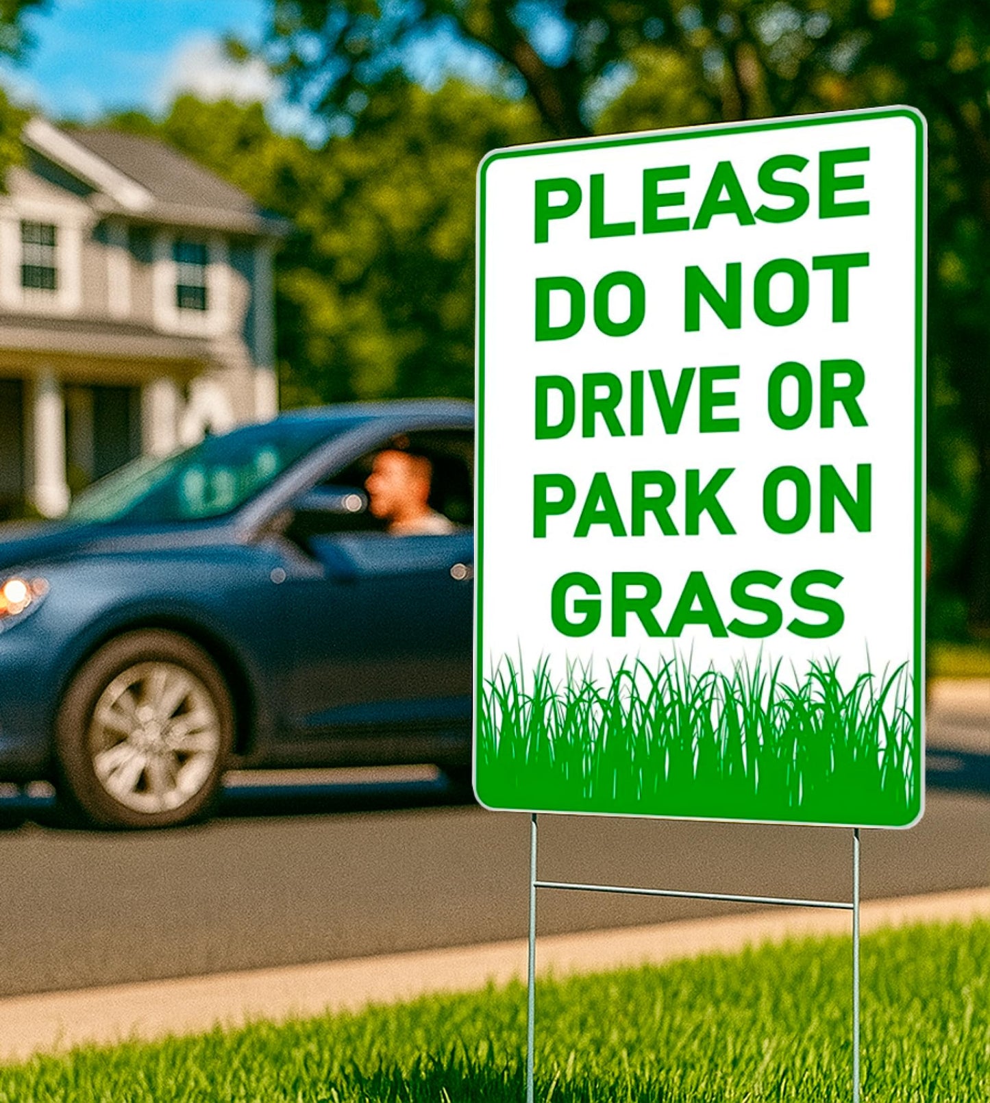 12х8 inch 3X Please Do Not Drive Or Park On Grass Double Sided Plastic Signs with Metal Wire H-Stakes