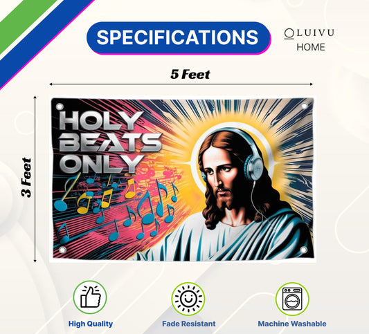 3x5 Feet Tapestry Polyester Flag "Holy Beats Only" with Four Brass Grommets - Tapestries for College Dorm Room Meme Banners Flags for Bedroom