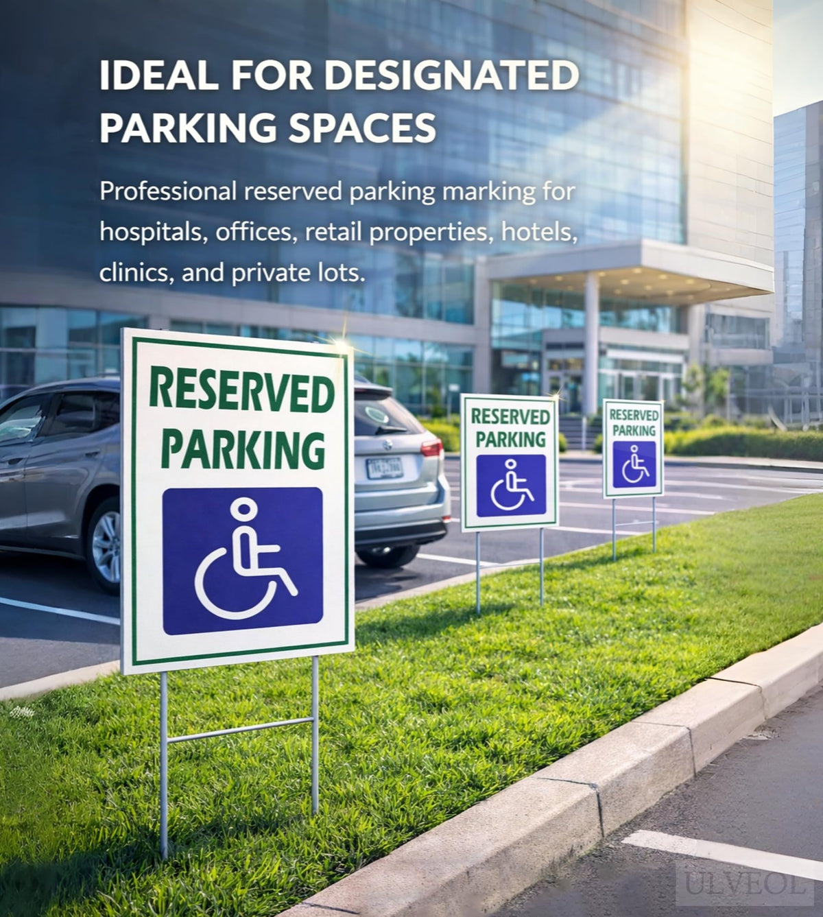 12x8 in Reserved Parking Wheelchair Sign, Pack of 3 – Double-Sided with Metal Stakes