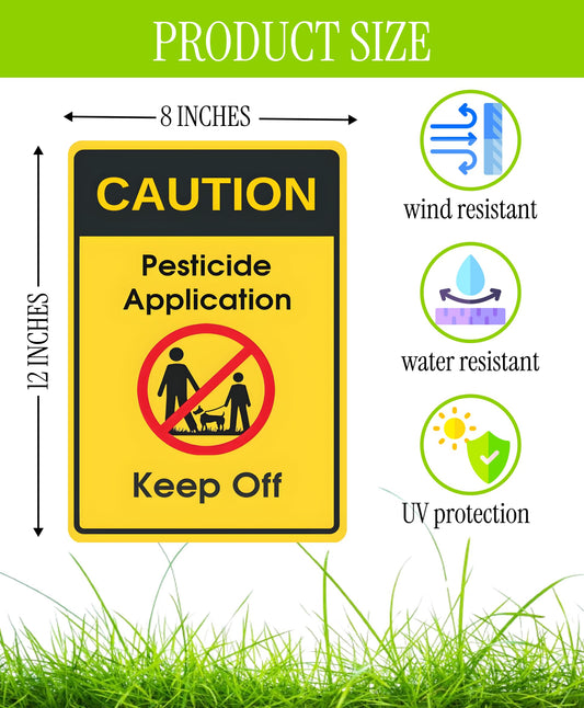 Set of 3 Double Sided 12x8 Inches Caution - Application, Keep Off Signs - Please Keep All Pets and Kids Off The Grass Sign with Metal Wire H-Stakes