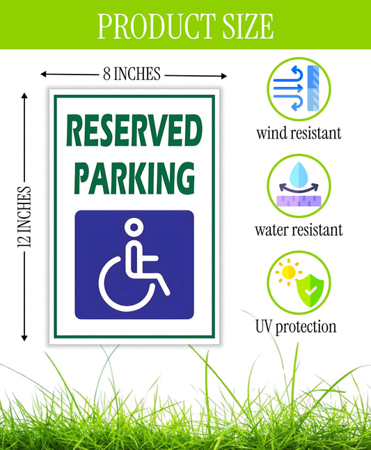 Pack of 3 Reserved Parking Double Sided Sign 12x8 inch with Metal H-Shaped Stakes - Accessible Parking Signs with Picture of Accessible Signs
