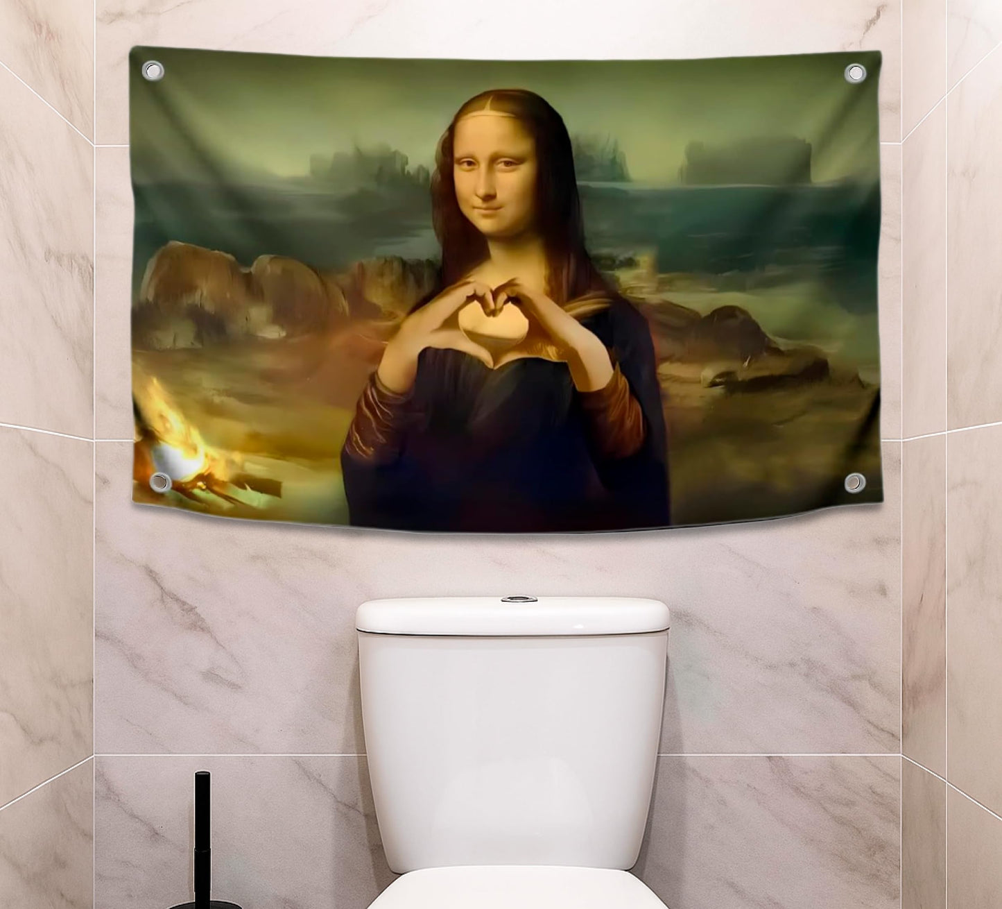 3x5 Feet Funny Mona Lisa Polyester Flag with Four Brass Grommets - Meme Flags with Demonstration of the heart for Outdoor and Indoor