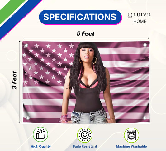 3x5 Ft Pink Niki American Flag - Barb USA Salute Single Sided Poster for Bedroom Living Room - Banner with 4 Brass Gromments