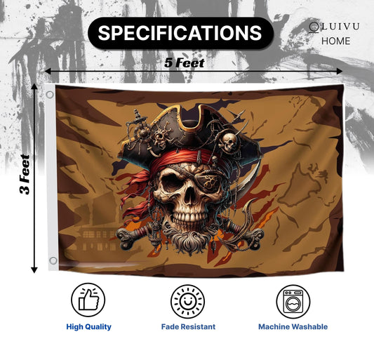 3x5 Feet Pirate Skull Flag with Two Brass Grommets - Pirat Flags Skull and Crossbones for Garden Yard Lawn Patio House - Yard Porch Patio Banner Flags