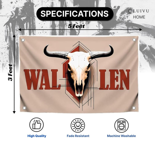 3x5 Feet American Music Polyester Flag with Four Brass Grommets - Western Bull Skull Banners for Wall Decoration - Funny House Bunner for Garden Yard