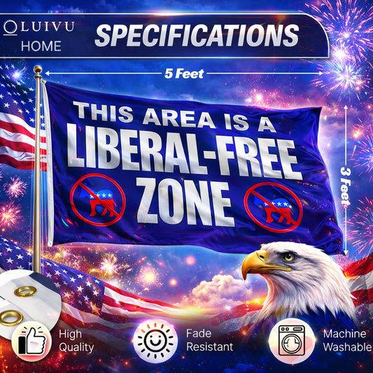 3x5 ft Liberal Free Zone Flag – Funny Political Wall Banner, Polyester Flag for Garage, Man Cave, Dorm Room and Outdoor Decor