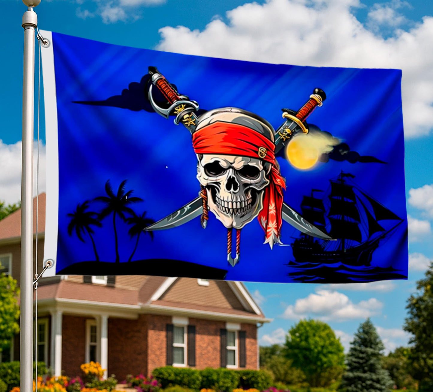 3x5 Feet Pirate Polyester Flag with 2 Grommets - Pirate Ship Flag Cross Knife Flags for Indoor or Outdoor - Pirate Single Sided Flags Skull