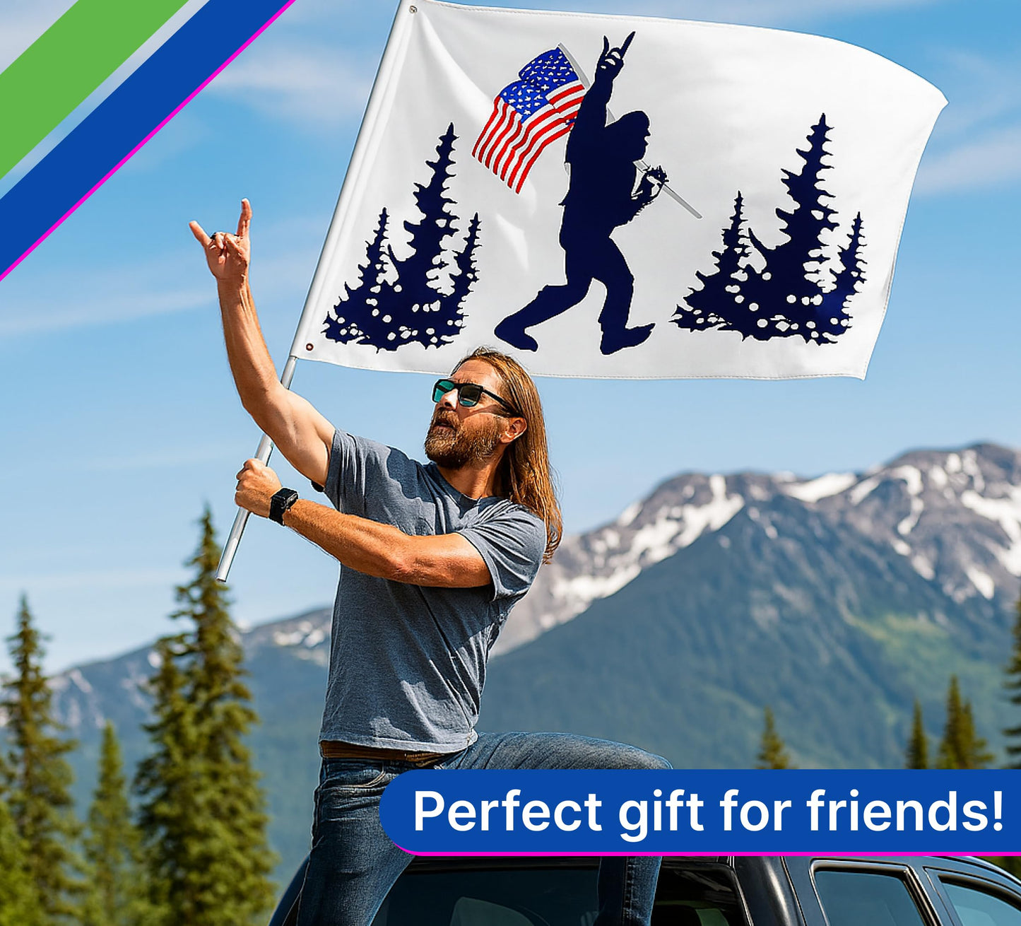 3x5 Feet Funny American Single Sided Flags Polyester with 2 Brass Grommets - Blue Bigfoot Outdoor American Flag - USA Decoration Holiday Flags