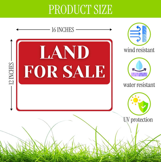 3X Double Sided 12x16 Inches Land for Sale Yard Sign with Metal Stakes