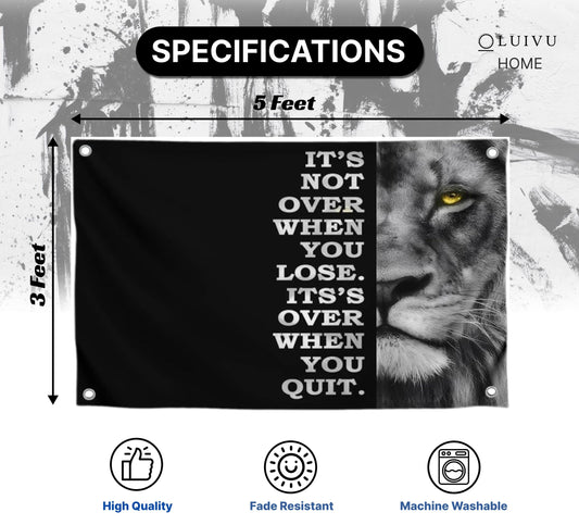 3x5 Feet Motivational Lion Wall Art with Four Brass Grommets - Cool Motivational Inspirational Poster for Men and Women
