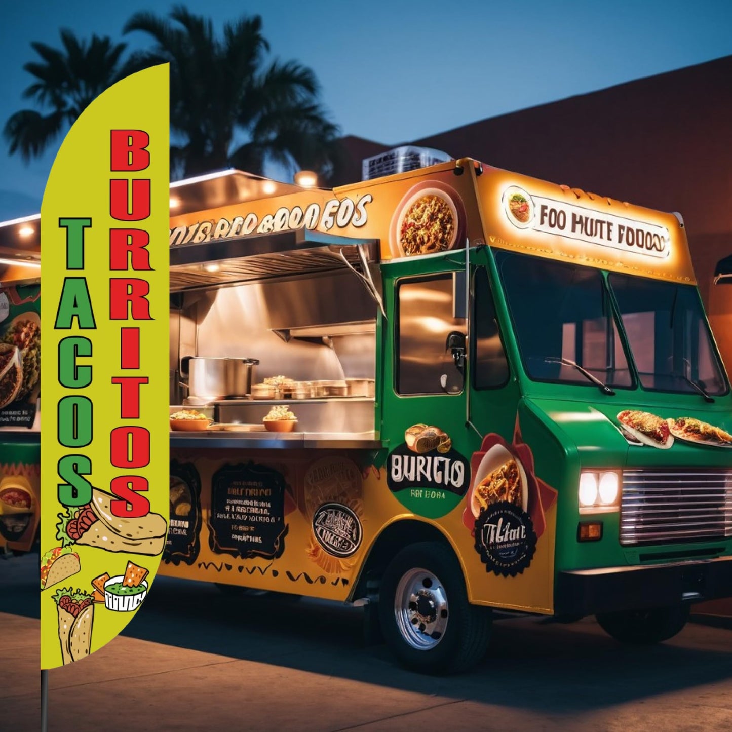 12x2.5 Feet Tall Feather Flags "Tacos and Burritos" - Outdoor Business Advertising Tall Flag - Single Sided Feathers Banners Food Themed