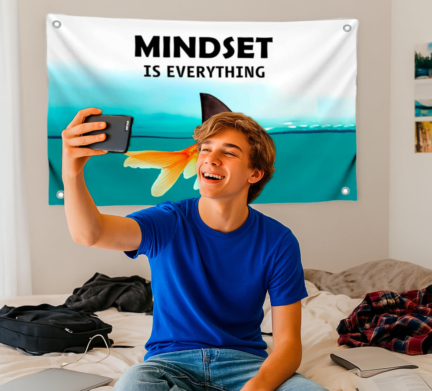 3x5 Ft Motivational Polyester Flag Mindset is Everything with 4 Grommets - Wall Art Single Sided Poster for Home or Office - Inspirational Wall Decor