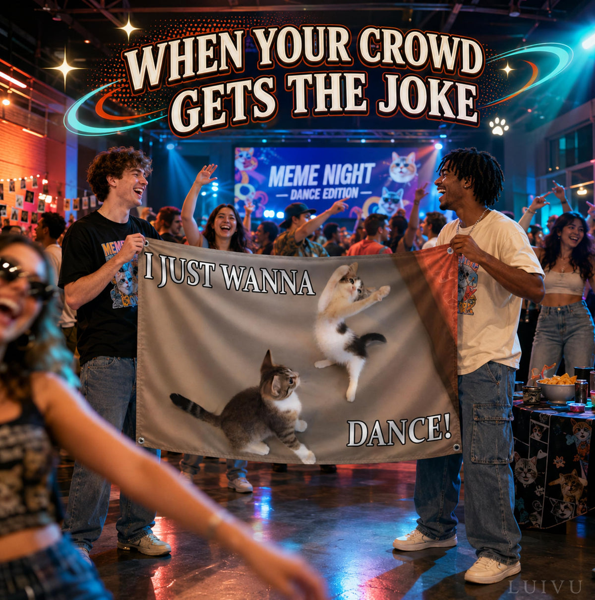 3x5 ft "I Just Wanna Dance" Cat Meme Flag – Funny Animal Wall Banner