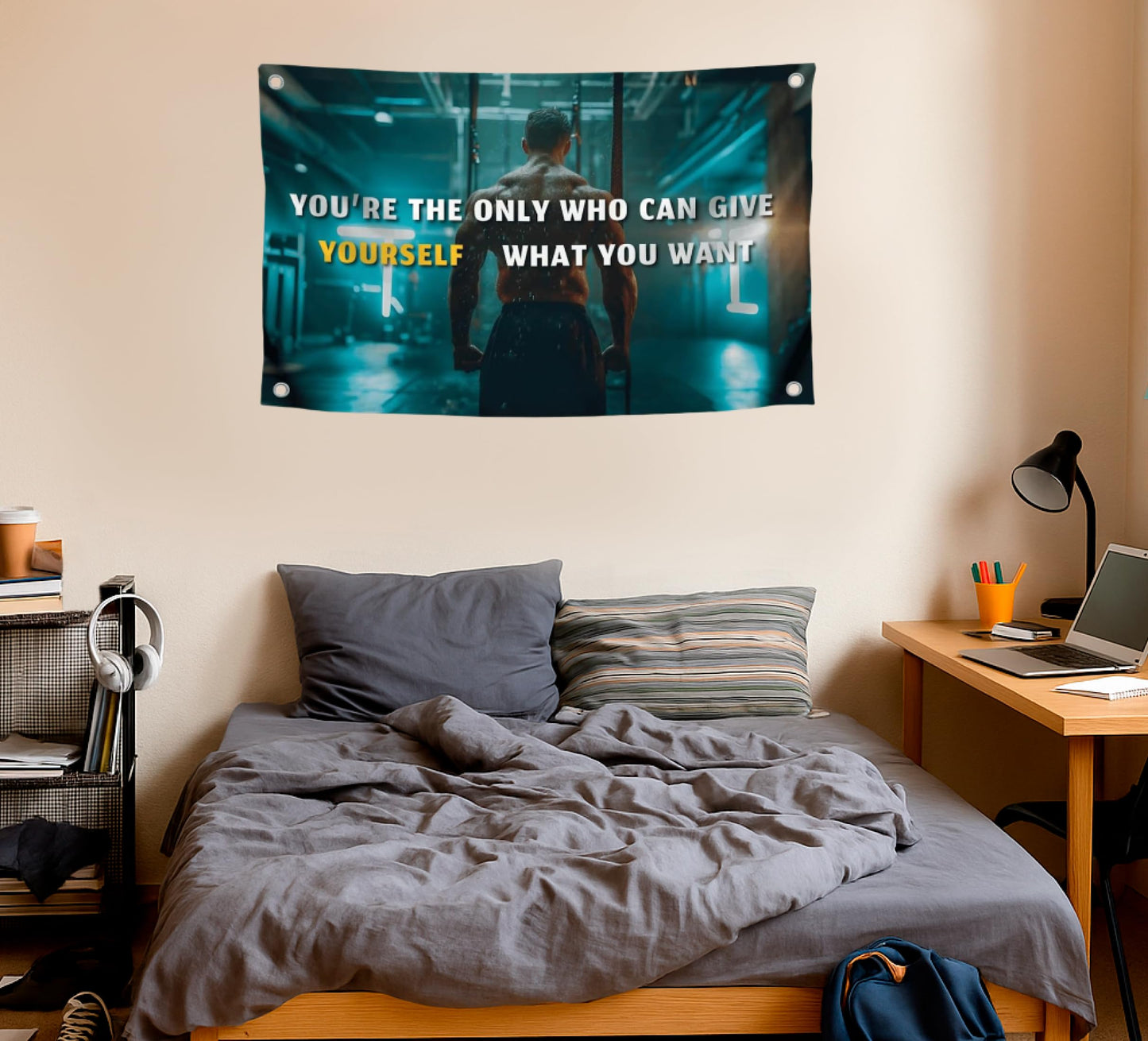 3x5 Feet Motivation Men Polyester Flag You're The Only One Who Can Give Yourself What You Want with with Four Brass Grommets.Gym Banner for Wall Decor
