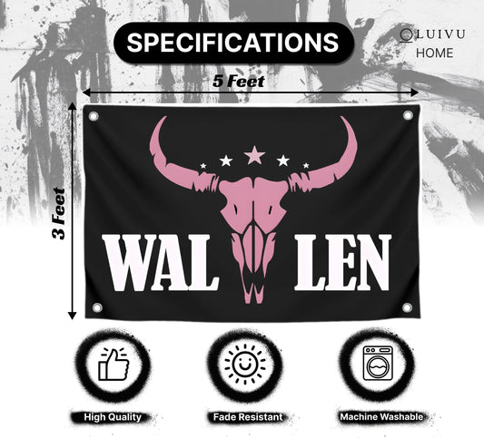 3x5 Ft American Music Polyester Flag with 4 Grommets - Western Pink Bull Skull Single Sided Banners - Man Cave Wall Flag for College Dorm Room