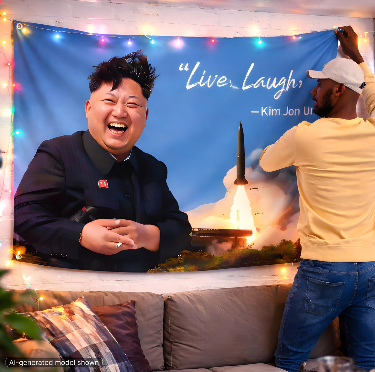 3x5 ft Live Laugh Love Kim Jong Meme Flag – Funny Dorm Banner