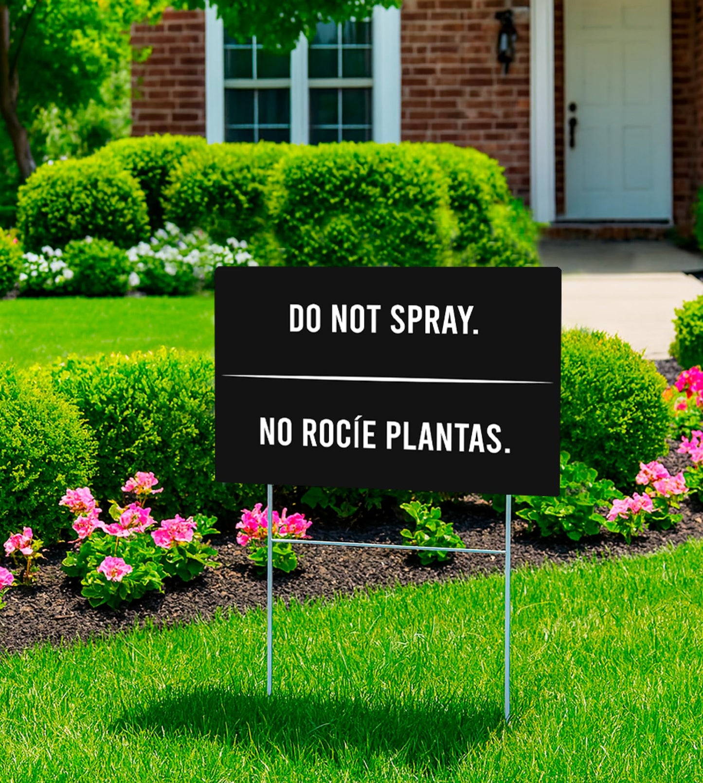 3 Pack 12x8 Inches Black Do Not Spray Plastic Sign with H-Metal Stakes - Double Sided Bilingual Plant Signs - Plastics Garden Signs for Outdoor