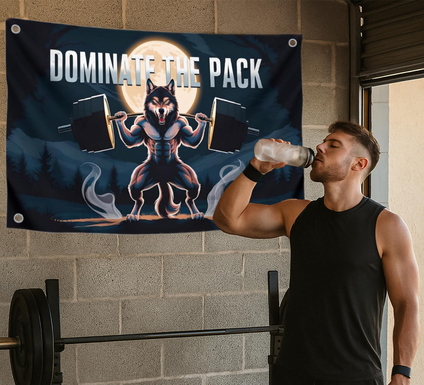 3x5 Feet Motivation Wolf Flag "Dominate The Pack" with Four Brass Grommets - Inspirational Banner with Cool Motivation - Motivational Gym Banner