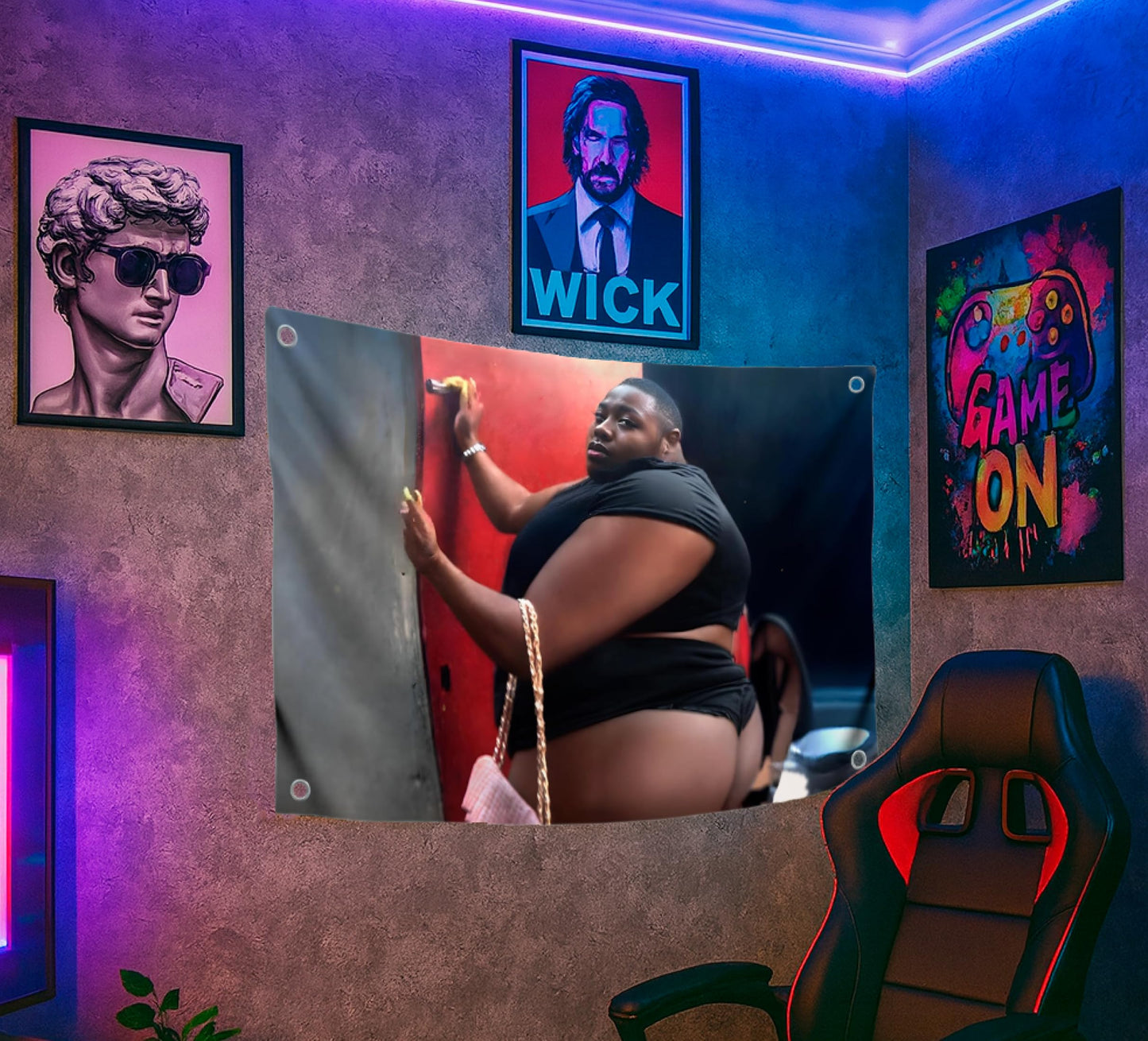 3x5 Feet Funny Black Man in Tight Underwear with Four Brass Grommets - Tapestry Funny Polyester Flag for College Party Indoor and Outdoor Decoration