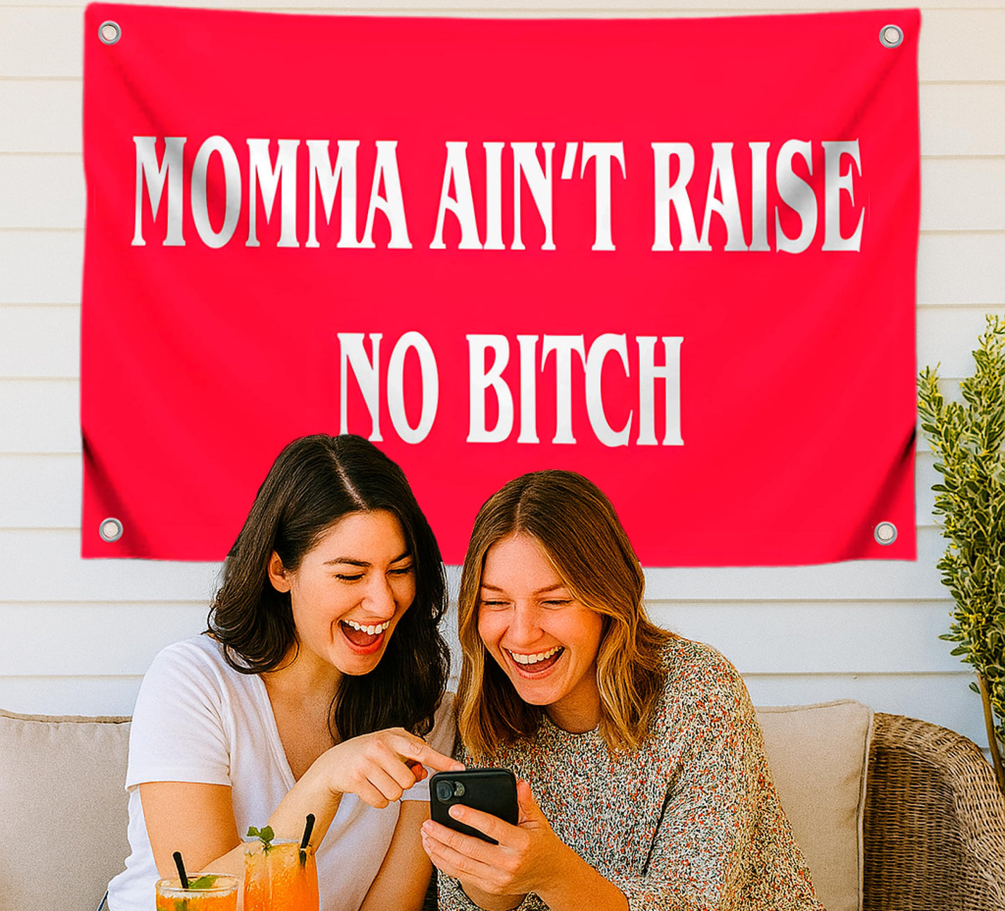 3x5 Feet Momma Ain't Raise No B-itch Polyester Flag with 4 Brass Grommets - Funny Tapestry Boys Wall Hanging Single Sided Flags - College Gifts