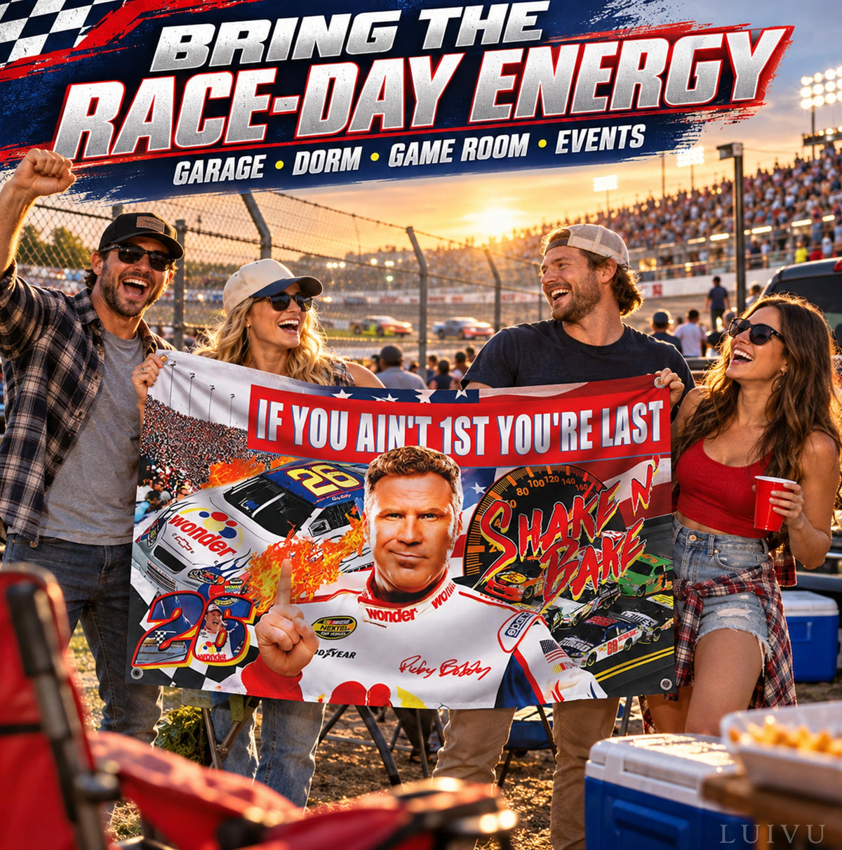 3x5 ft If You Ain't First You're Last Ricky Bobby Flag – Funny Man Cave & Dorm Banner