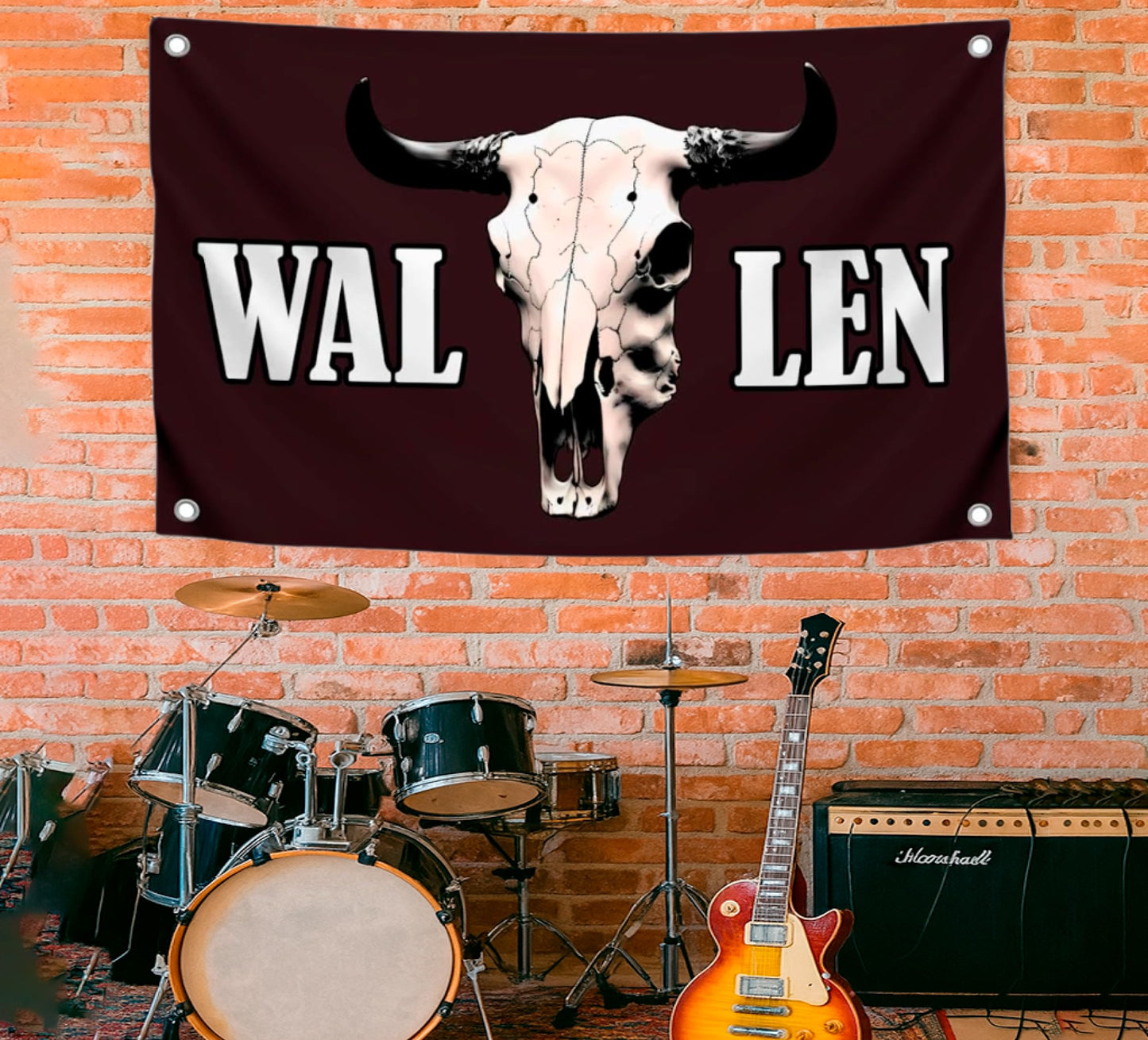 3x5 Ft American Singer Polyester Flag with Four Brass Grommets - Aesthetic Album Covers Wall Music Posters for Bedroom - Bull Skull Tapestry Funny