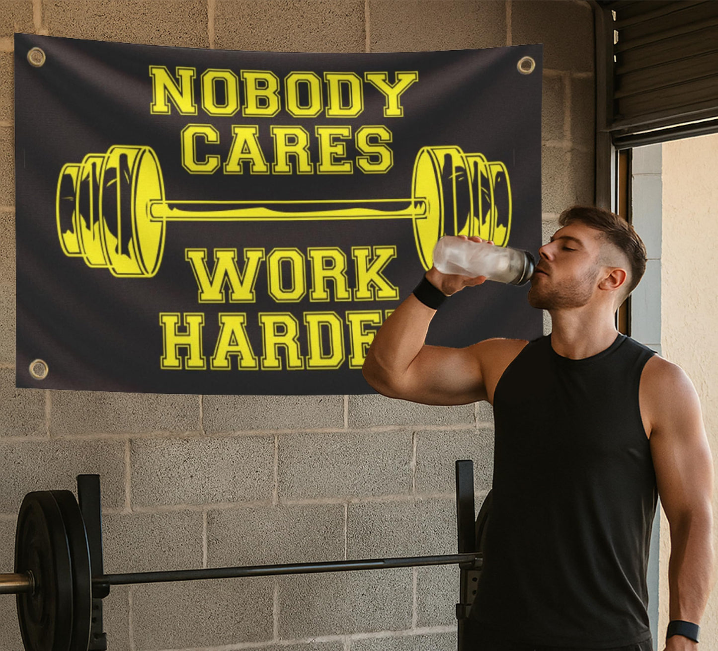 3x5 Feet Nobody Cares Work Harder Polyester Flag with 4 Grommets - Fade Resistant Single Sided Flag for Yard - Stay Motivated with Cool Art