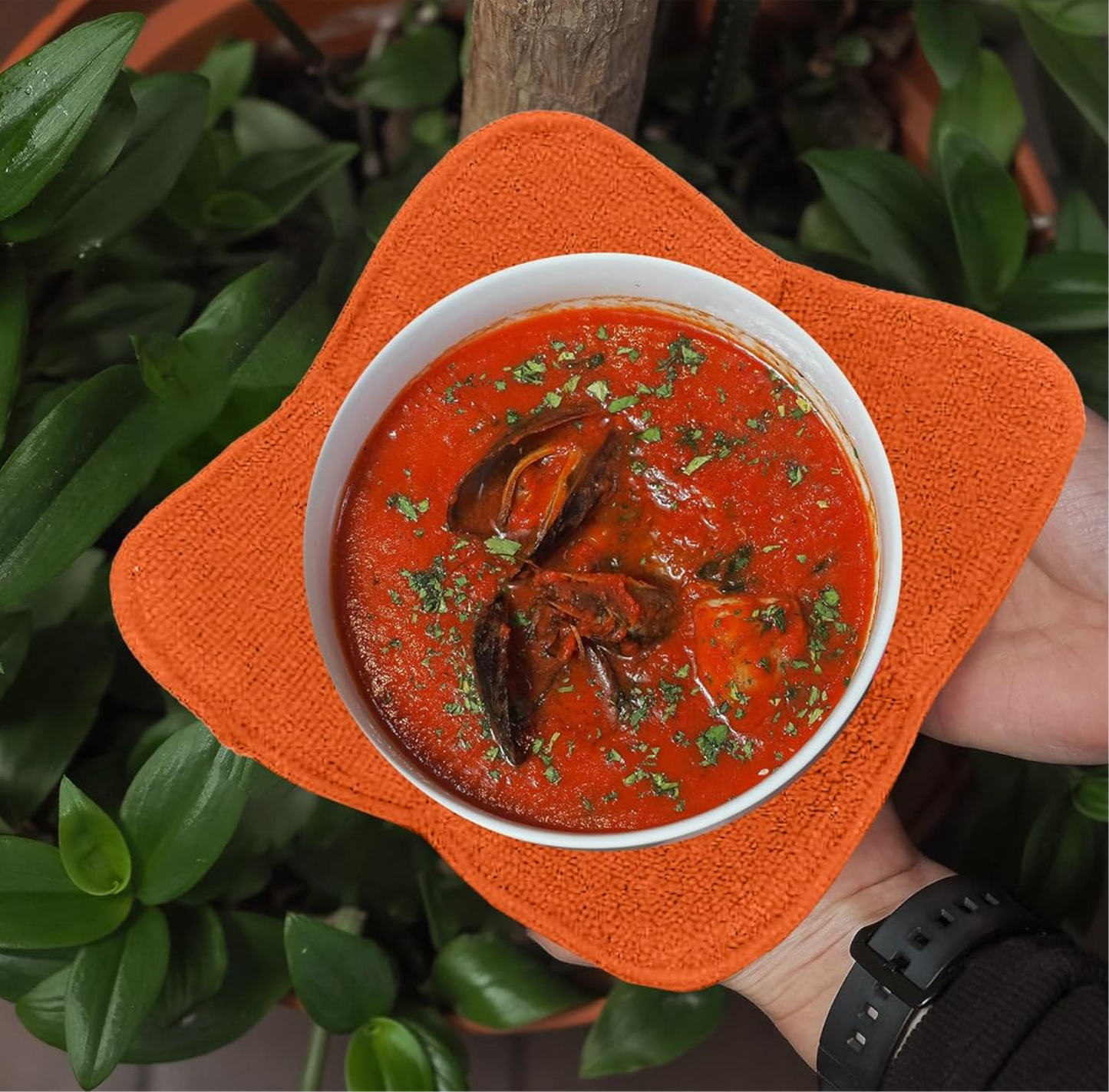 Set 2X Orange 7" sq. x 4" H Microwave Polyester Bowl Cloth Hot Pads Pot