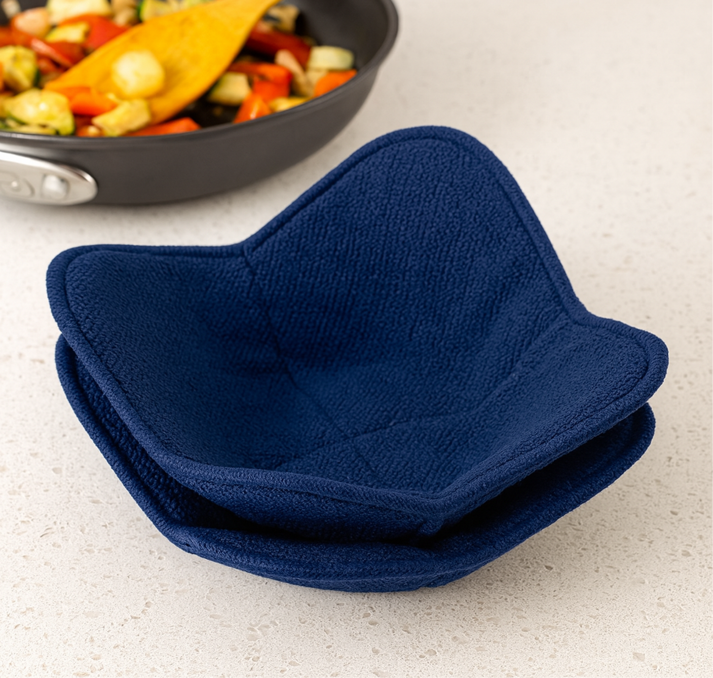 Set 2X Dark Blue 7" sq. x 4"H Microwave Polyester Bowl Holder Potholders