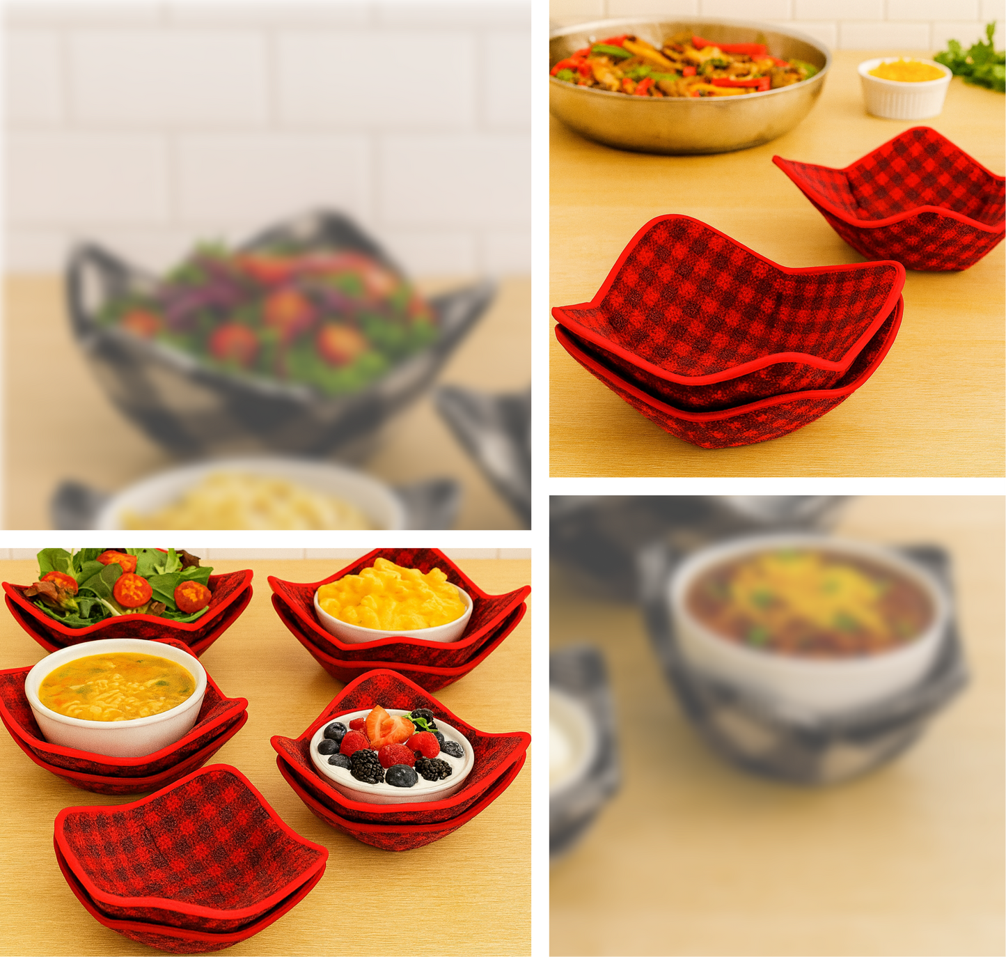 ULVEOL Set 2X Black 7" sq. x 4" H Red Microwave Bowl Cloth Hot Pads