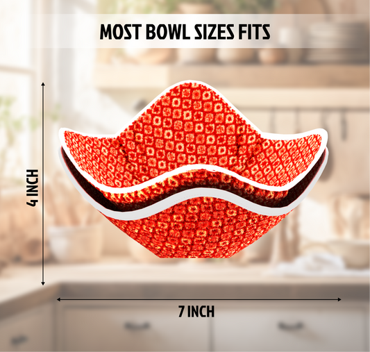ULVEOL Set of 2 Microwave Bowl 4x7x7 Inch Polyester Cloth Hot Pads with Red Pattern