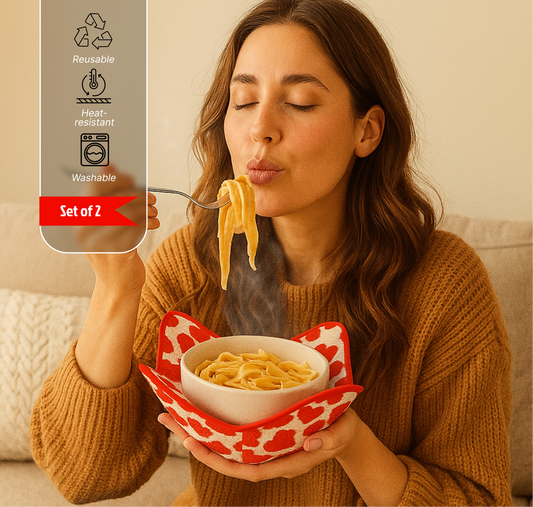 Set of 2 Microwave Bowl 4x7x7 Inch Polyester Cloth Hot Pads with Red Heart Print