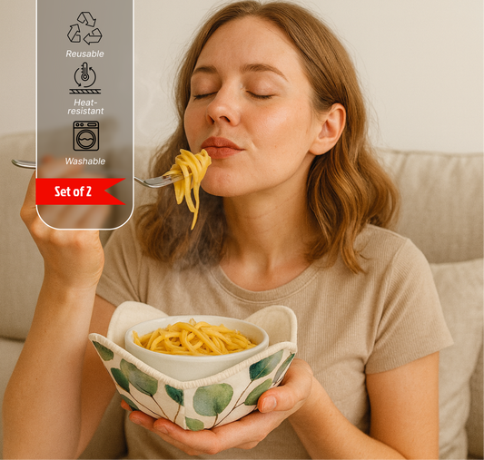 Set of 2 Microwave Bowl 4x7x7 Inch Polyester Cloth Hot Pads with Branch Leaves Print