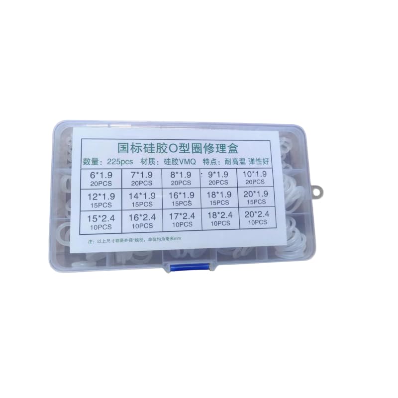 225 PCS Clear Food Grade Silicone O-Rings Rubber Set - Silicones Seal Kit - The Variety of Sizes - Clear Food Grade Silicone Sealing Gasket