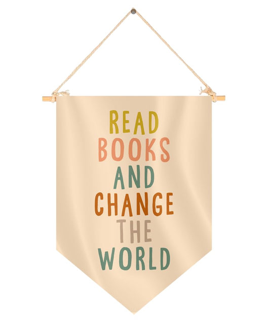 15.4"L x 11.1"W Hanging Pennant with Read Books And Change The World - Pennants Flag Wall Art Banner for Indoor or Outdoor
