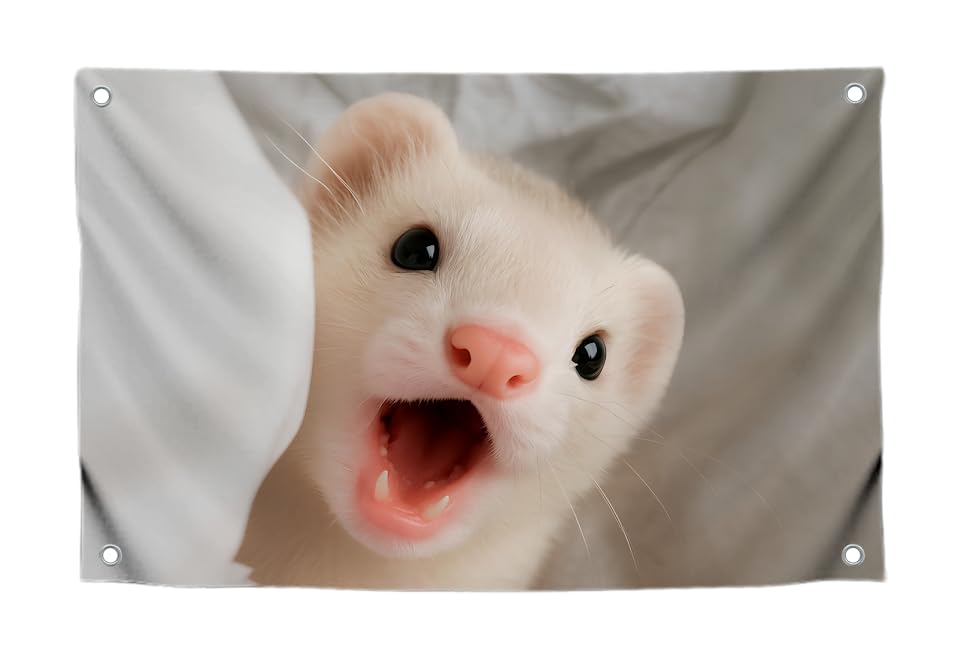 3x5 Ft Screaming Ferret Flag - Funny Cute Animal Banner for Dorm or Bedroom - Hilarious Wall Tapestry with Sassy Ferret Expression