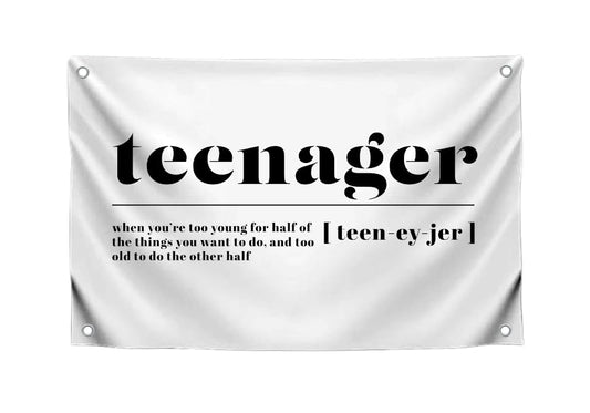 3x5 Feet Meme Flag with Quote "Teenager" with Four Brass Grommets - Polyester Banner for Decor Student Bedroom.Funny Wall Flags for Decoration College