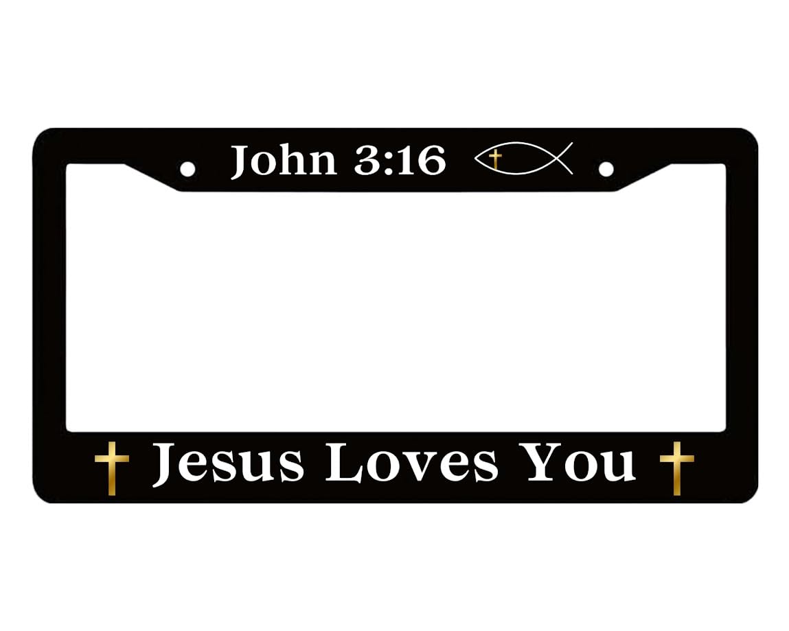 Personalized Car License Plate Frame John 3:16 Jesus Loves You - Metal Aluminum Funny Black Car Cover Tag Holder Frames with 2 Holes and Screws