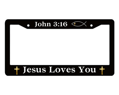 Personalized Car License Plate Frame John 3:16 Jesus Loves You - Metal Aluminum Funny Black Car Cover Tag Holder Frames with 2 Holes and Screws