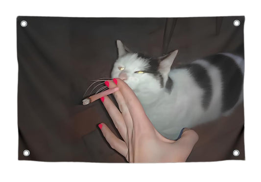 3x5 Ft Funny Cat Smoking Meme Flag - Polyester Banner with Four Brass Grommets - Single Sided Silly Wall Tapestry Poster for College Dorm Boys