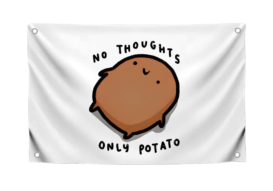 3x5 Feet Potato Meme Flag with Quote No Thoughts Only Potato with Four Brass Grommets.Single Sided Polyester Funny Banner for Wall Bedroom Decoration