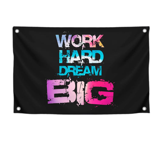 3x5 Feet Black Motivation Quoted Polyester Flag "Work Hard Dream Big" with Four Brass Grommets - Large Motivational Quote Wall Flag for Home Gym Decor