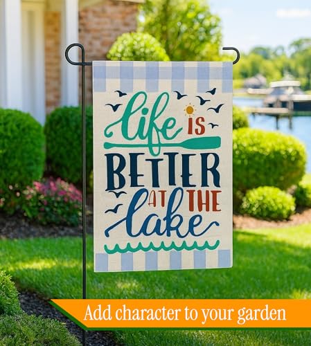 Double Sided Summer Garden Flag - Banner Life Is Better At The Lake - Holiday Yard Outdoor Decoration - Seasonal Large Outdoor Yard Flags of Burlap