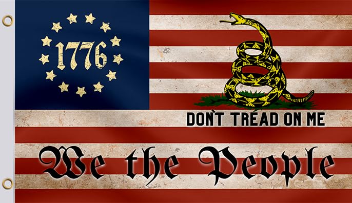 3x5 Feet Liberty Don't Tread on Me American Flag with Two Brass Grommets - Polyester 1776 We The People Single Sided Flags for Garden Outside