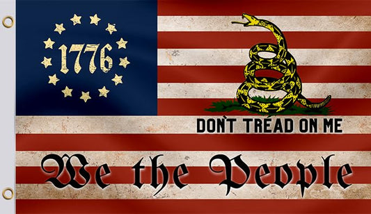 3x5 Feet Liberty Don't Tread on Me American Flag with Two Brass Grommets - Polyester 1776 We The People Single Sided Flags for Garden Outside