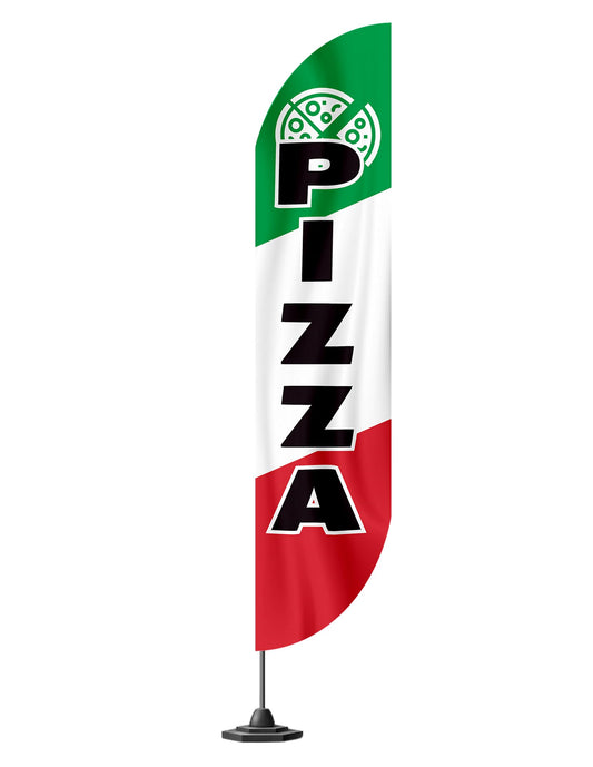 12x2.5 Feet Tall Feather Flags "Pizza" - Single Sided Food Themed Feather Banners - Tall Italy Advertising Flag for Outdoor Garden - Pizza Flags