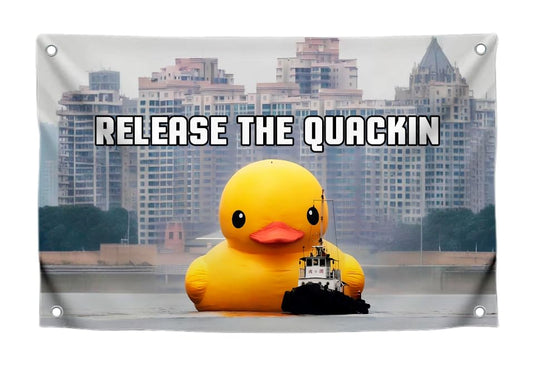 3x5 Feet Meme Flag with Quote "Release The Quackin" with Four Brass Grommets - Polyester Funny Flag with Duck on The Water