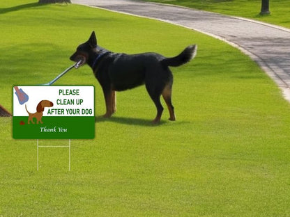 Set of 3 Please Clean Up After Your Dog, Thank You Signs with Metal Wire H-Stakes - 12х8 inch Be a Good Neighbor Sign - Pick Up Your Dog Poop Signs